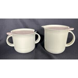 Tupperware Vintage Creamer 2309A & Sugar 23108 Pink Lids Ivory Base Set Vintage